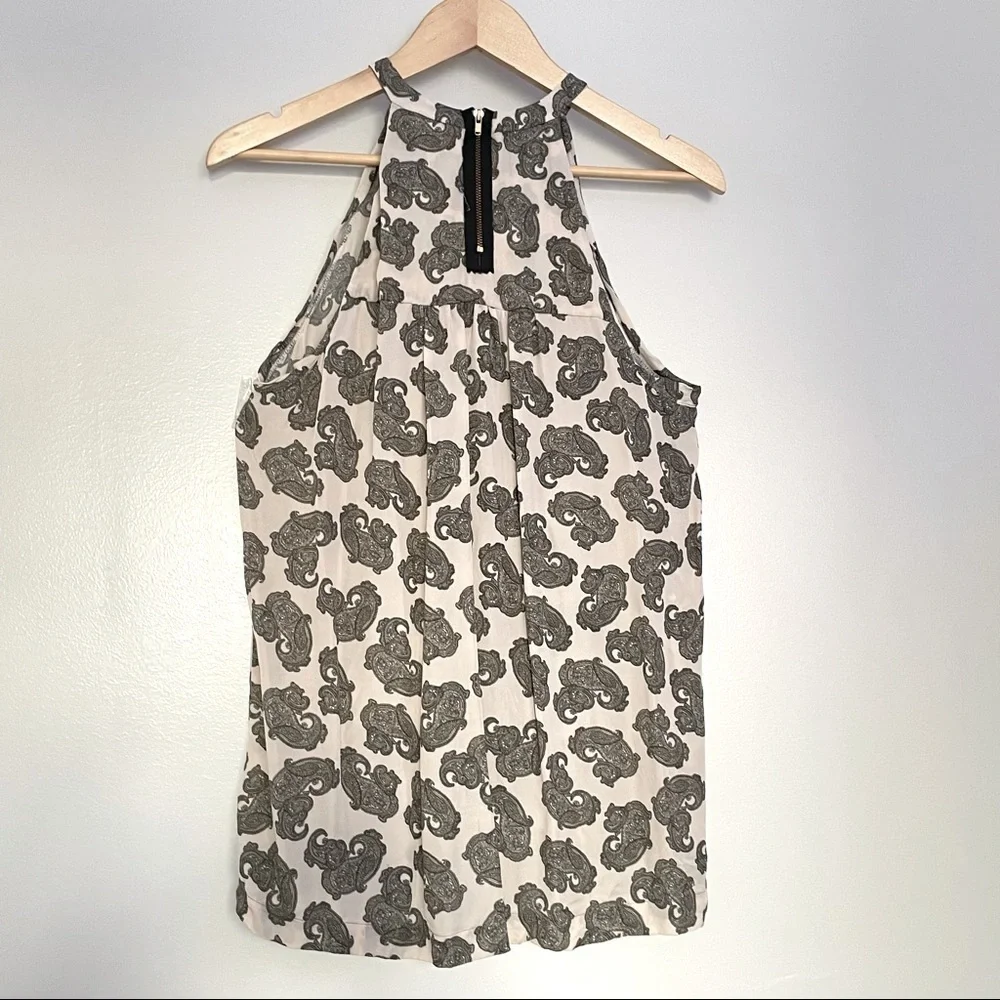 A.L.C. 100% Silk Lil White Paisley Sleeveless Top Zipper Back Size S